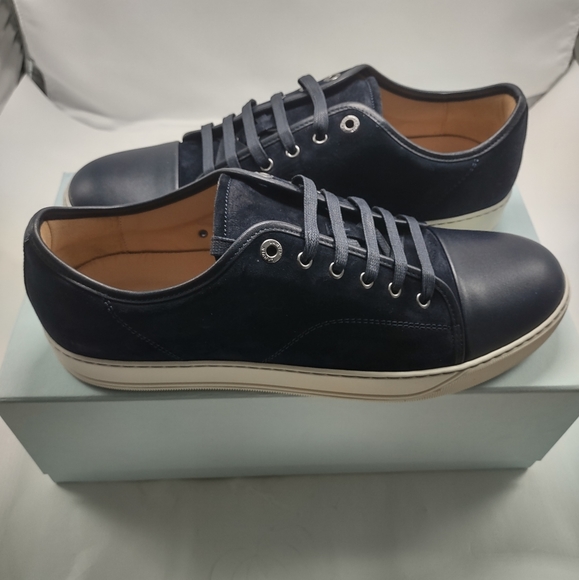 Lanvin Mens Sneakers DBB1 Navy Suede & Leather Cap Toe Low Top - Size 12 - Picture 5 of 14